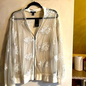 Never worn TORRID WHITE embroidered lace netting zipper front size 2